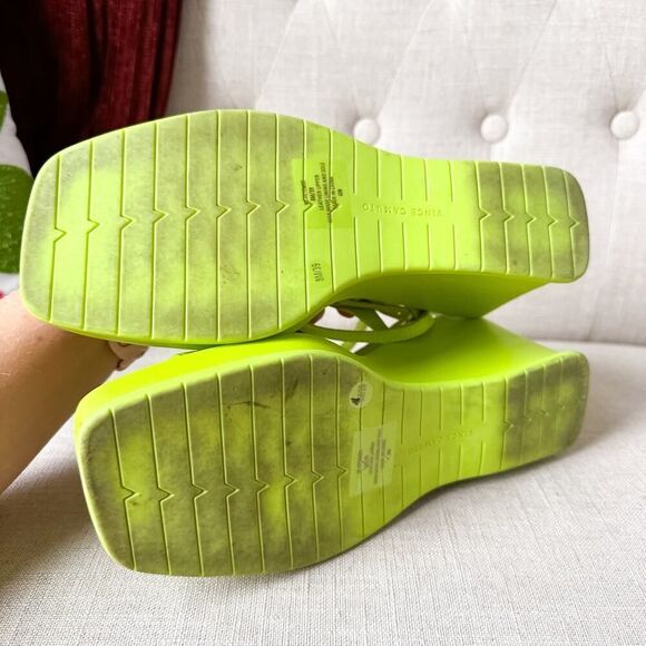 Vince Camuto Acid Lime Green Wedge Platform Leather Sandals - Picture 10 of 10